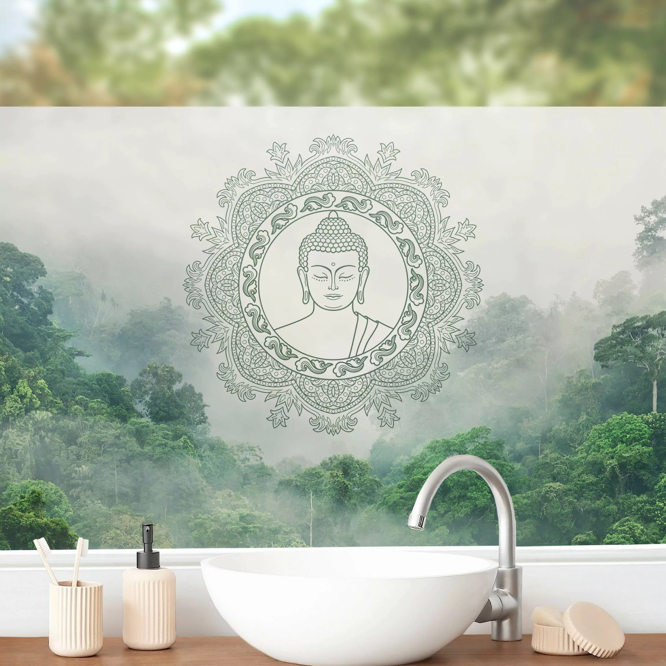 Fensterfolie Buddha Mandala im Nebel günstig online kaufen