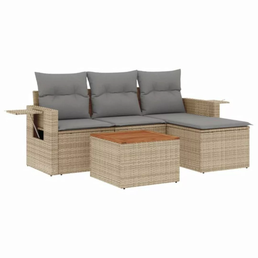 vidaXL Sofaelement 5-tlg. Garten-Sofagarnitur mit Kissen Beige Poly Rattan günstig online kaufen