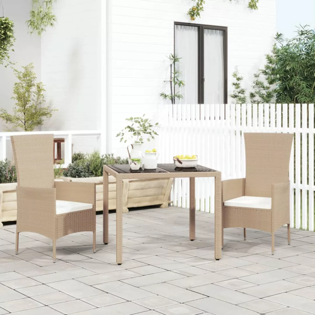 Vidaxl 3-tlg. Garten-essgruppe Mit Kissen Beige Poly Rattan günstig online kaufen