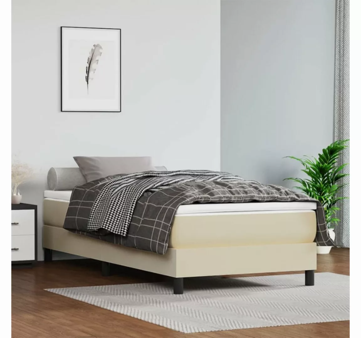 vidaXL Boxspringbett, Boxspringbett mit Matratze Creme 100x200 cm Kunstlede günstig online kaufen