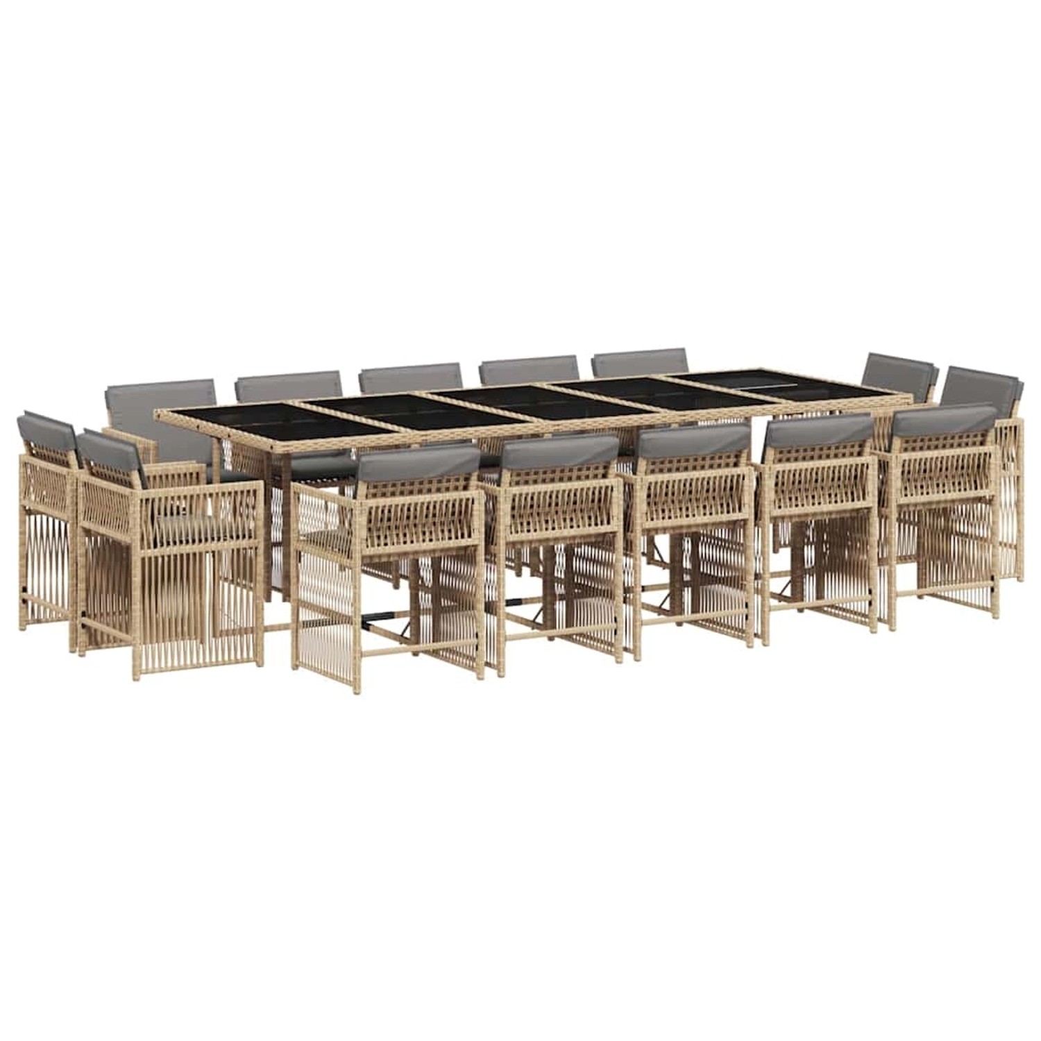 vidaXL 15-Tlg Garten-Essgruppe mit Kissen Beigemischung Poly Rattan 3211776 günstig online kaufen