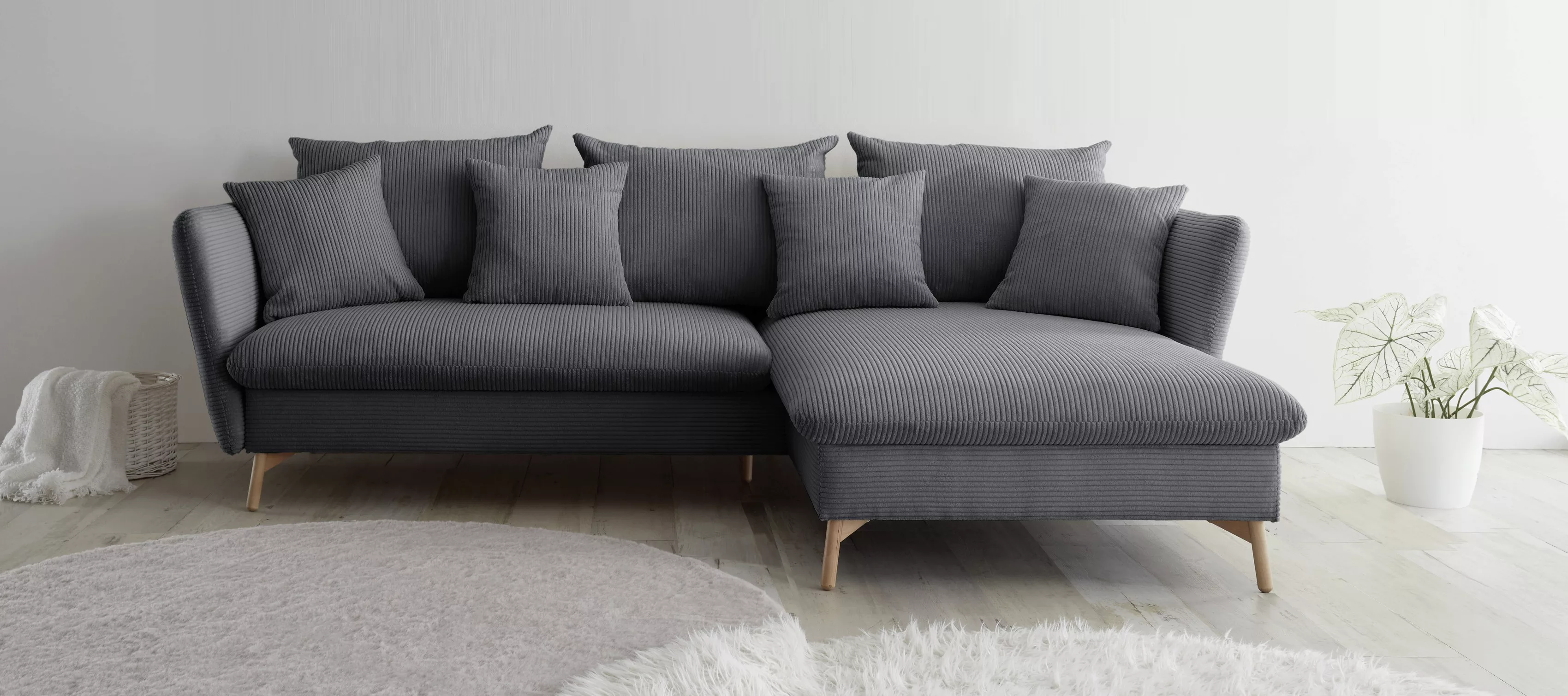 andas Ecksofa »MERLE, 258 cm, L-Form, traumhafter Cord,«, mit Bettfunktion günstig online kaufen