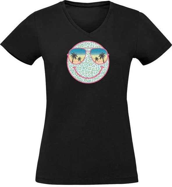 MyDesign24 T-Shirt Damen Smiley Print Shirt - Lächelnder Sommer Smiley V-Au günstig online kaufen