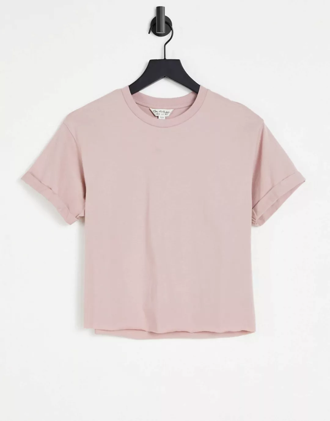 Miss Selfridge – T-Shirt aus Bio-Baumwolle in Braun mit kurzen Rollärmeln günstig online kaufen