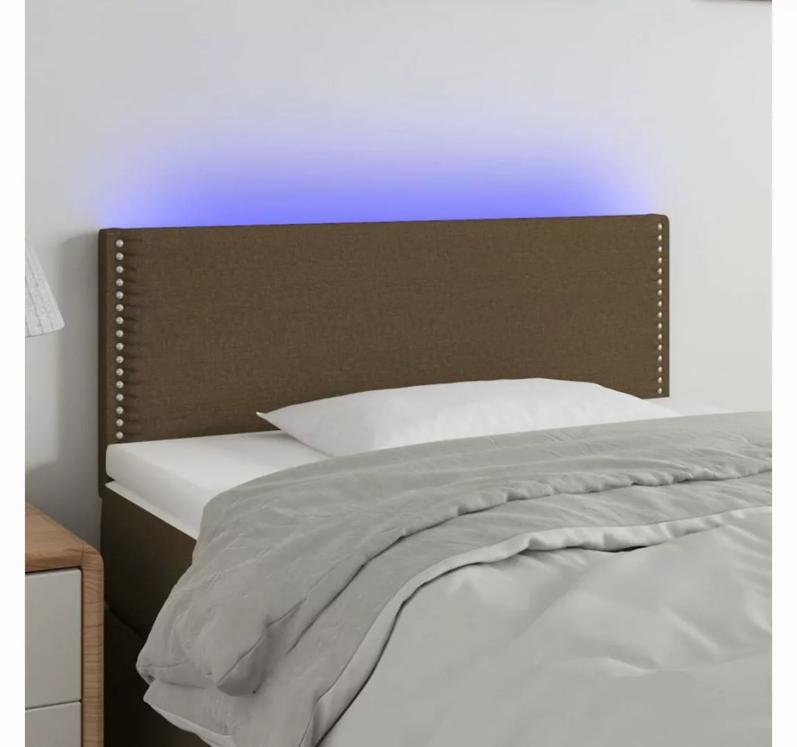 vidaXL Bett, LED Kopfteil Dunkelbraun 100x5x78/88 cm Stoff günstig online kaufen