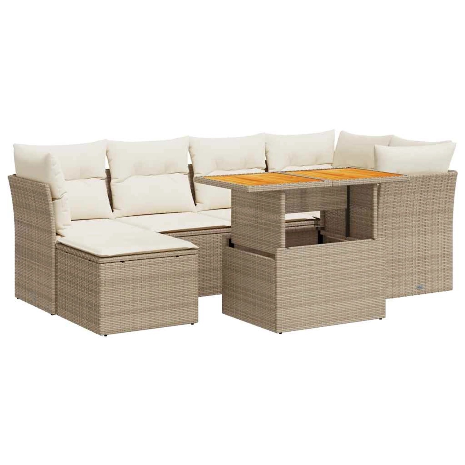 vidaXL 7-Tlg Garten-Sofagarnitur mit Kissen Beige Poly Rattan 3326949 günstig online kaufen