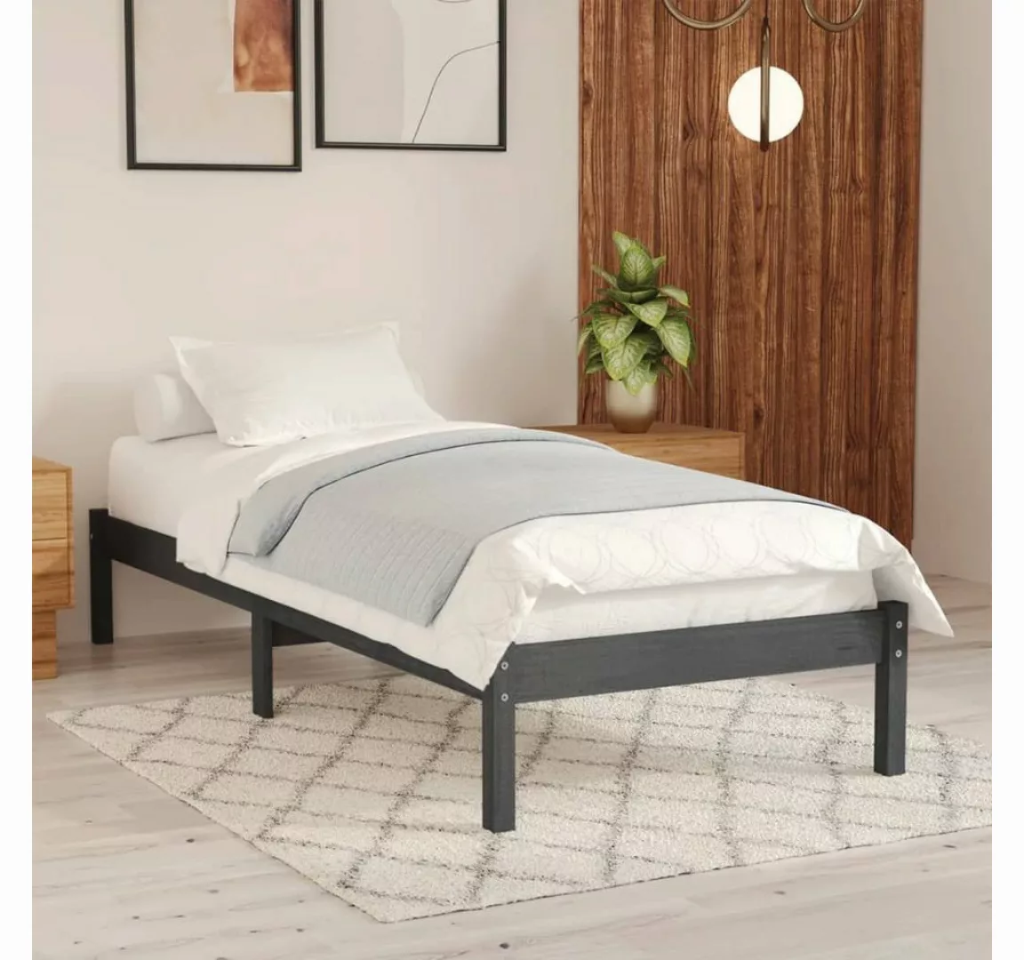 furnicato Bett Massivholzbett Grau Kiefer 90x200 cm günstig online kaufen