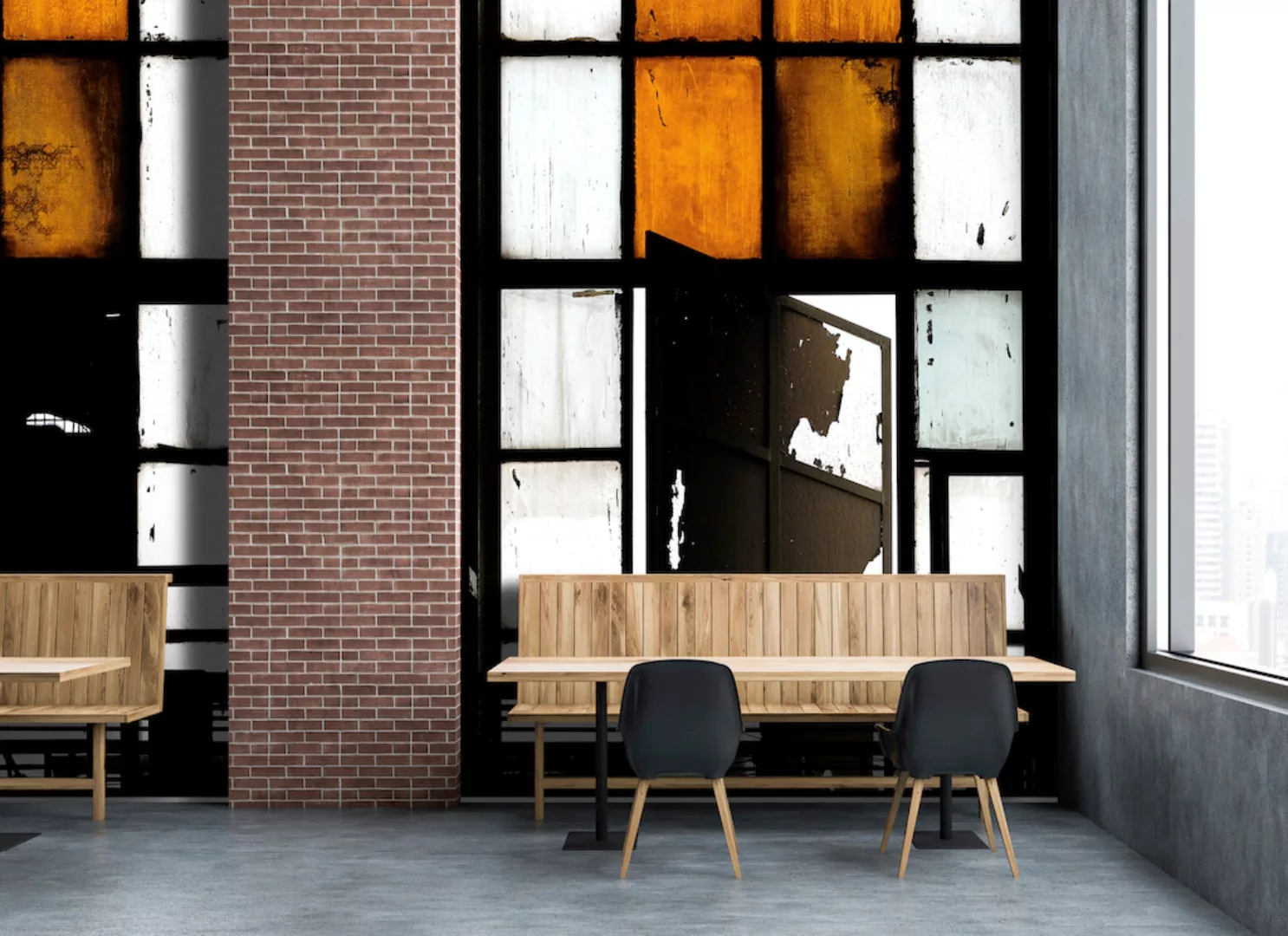 Fototapete  3D Fenster Orange Schwarz Weiß 4,00m x 2,70m FSC® günstig online kaufen