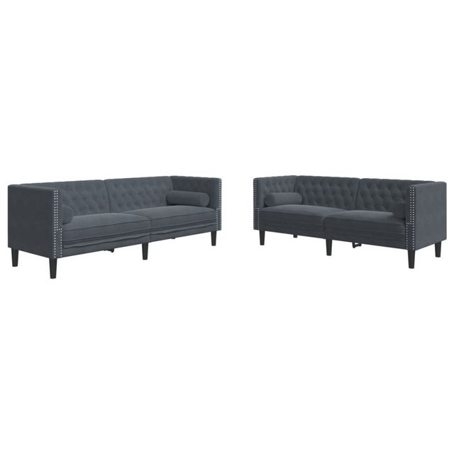 vidaXL Sofa 2-tlg. Chesterfield-Sofa-Set mit Nackenrollen Dunkelgrau Samt günstig online kaufen