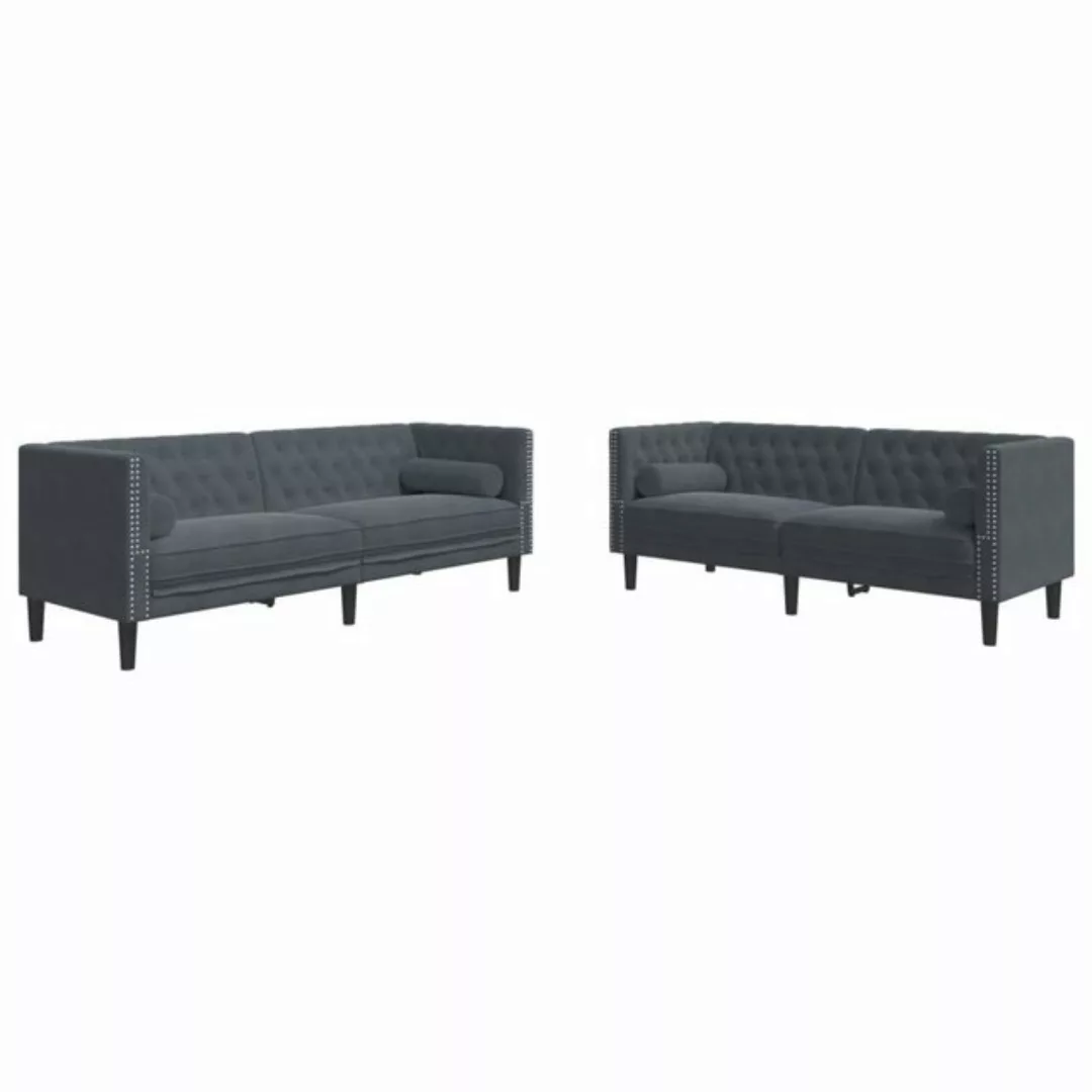 vidaXL Sofa 2-tlg. Chesterfield-Sofa-Set mit Nackenrollen Dunkelgrau Samt günstig online kaufen