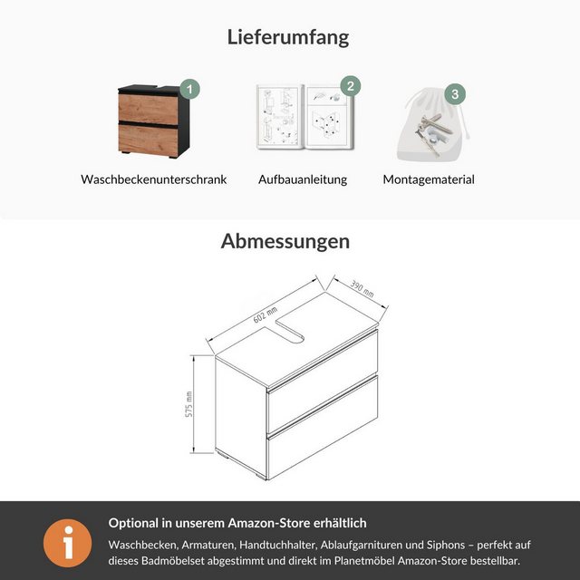 Planetmöbel Waschbeckenunterschrank EDA (Waschtischunterschrank für Gäste W günstig online kaufen