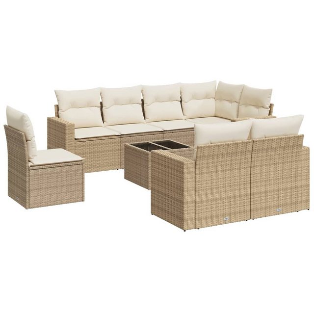 vidaXL Sofaelement 9-tlg. Garten-Sofagarnitur mit Kissen Beige Poly Rattan günstig online kaufen