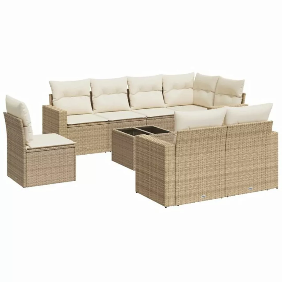 vidaXL Sofaelement 9-tlg. Garten-Sofagarnitur mit Kissen Beige Poly Rattan günstig online kaufen