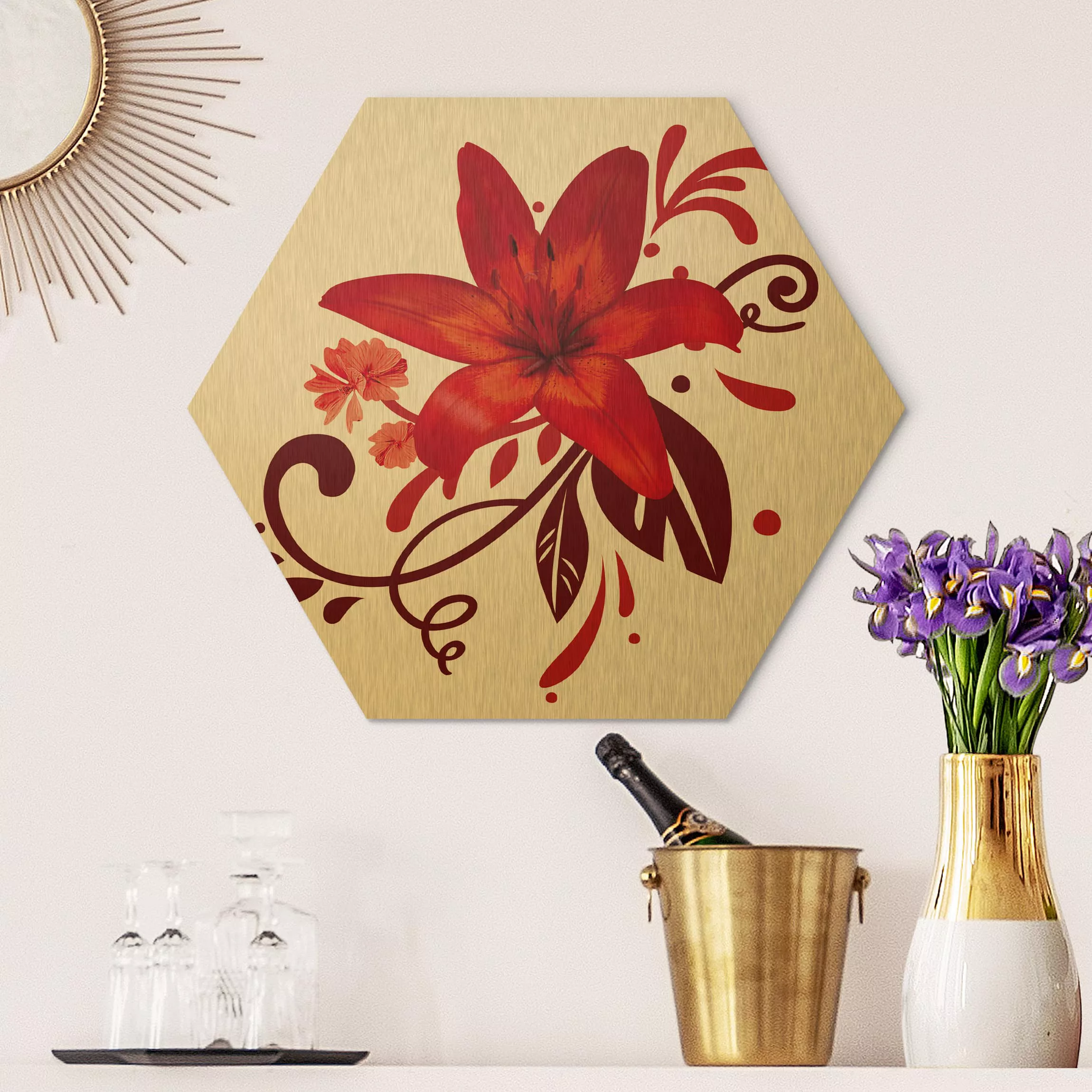 Hexagon-Alu-Dibond Bild Blumen No.BP7 Lilientraum red günstig online kaufen