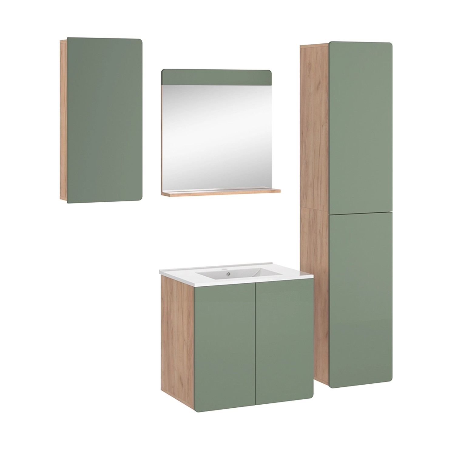 Vicco Badmöbel-Set Izan, Goldkraft Eiche/Grün, 5-teilig günstig online kaufen