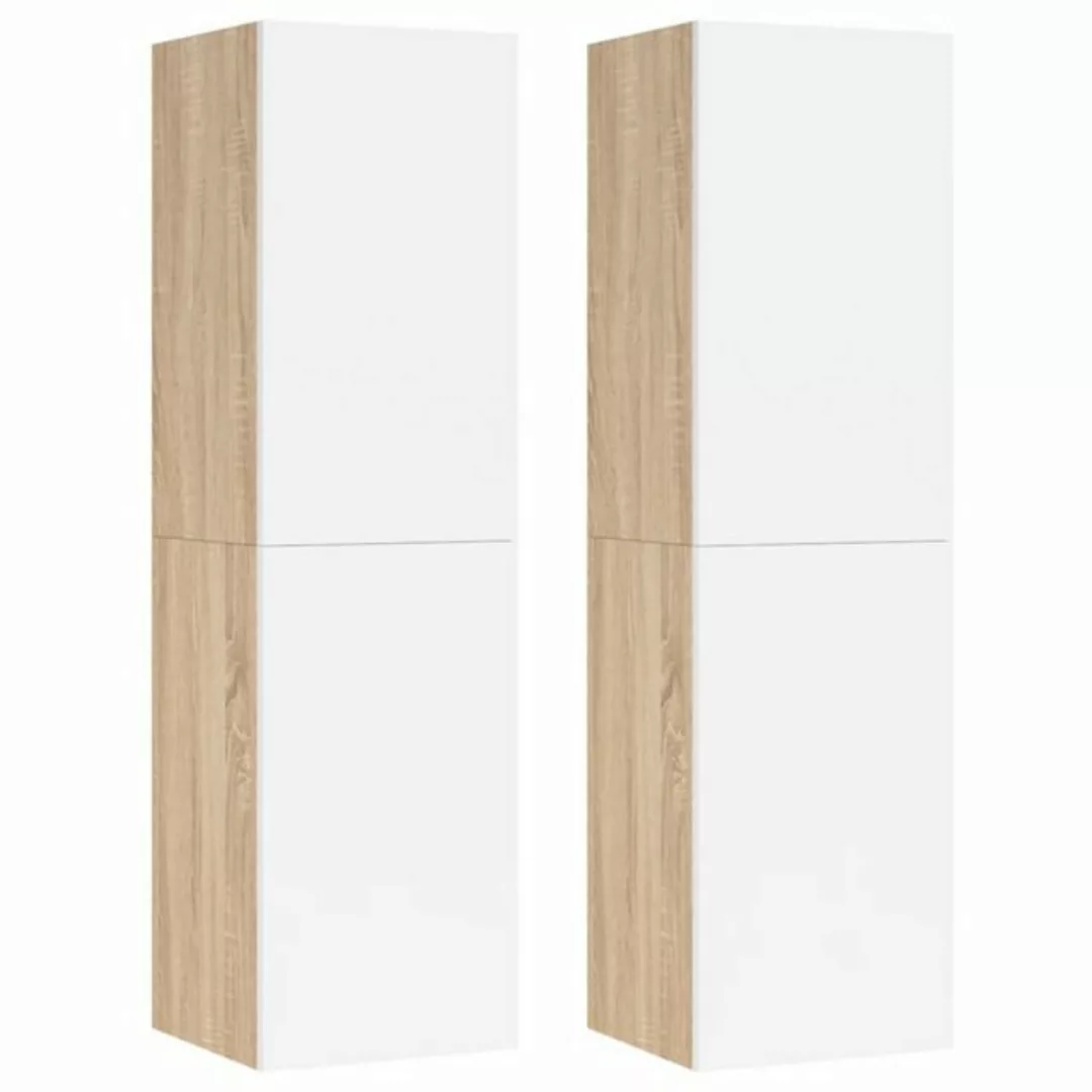 furnicato TV-Schrank TV-Schränke 2Stk. Weiß Sonoma-Eiche 30,5x30x110cm Holz günstig online kaufen