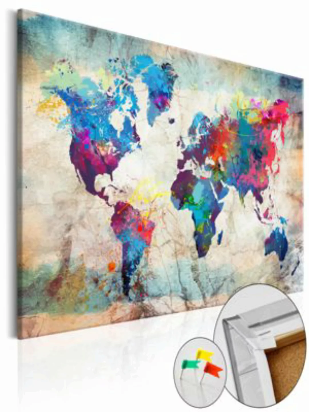 artgeist Pinnwand Bild World Map: Colourful Madness [Cork Map] mehrfarbig G günstig online kaufen