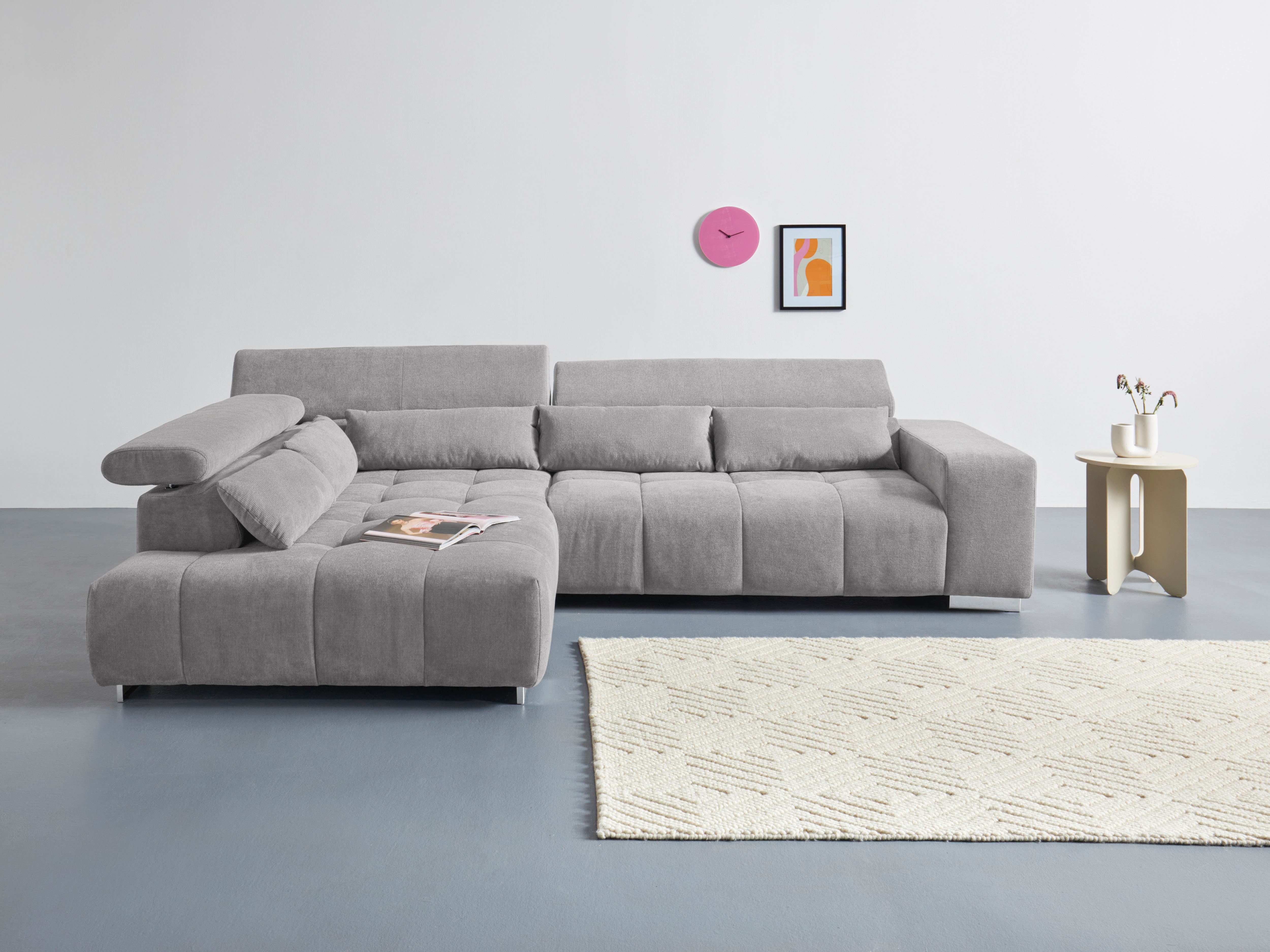 COTTA Ecksofa "Orion L-Form", mit Kopfteilverstellung & 5 Nierenkissen günstig online kaufen