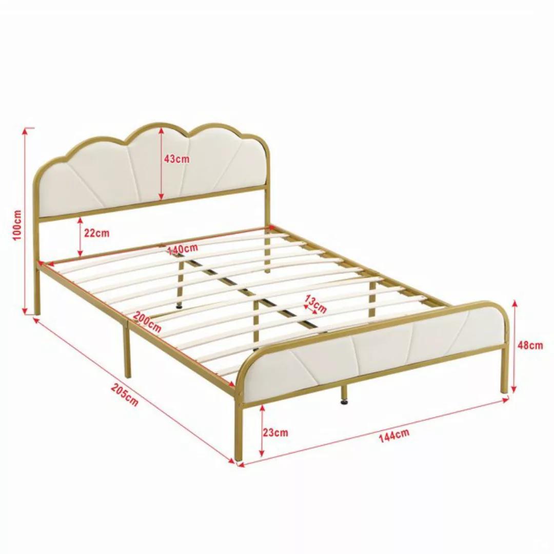 Flieks Metallbett, Doppelbett 140x200cm mit Wolkenform Kopfteil golden+weiß günstig online kaufen