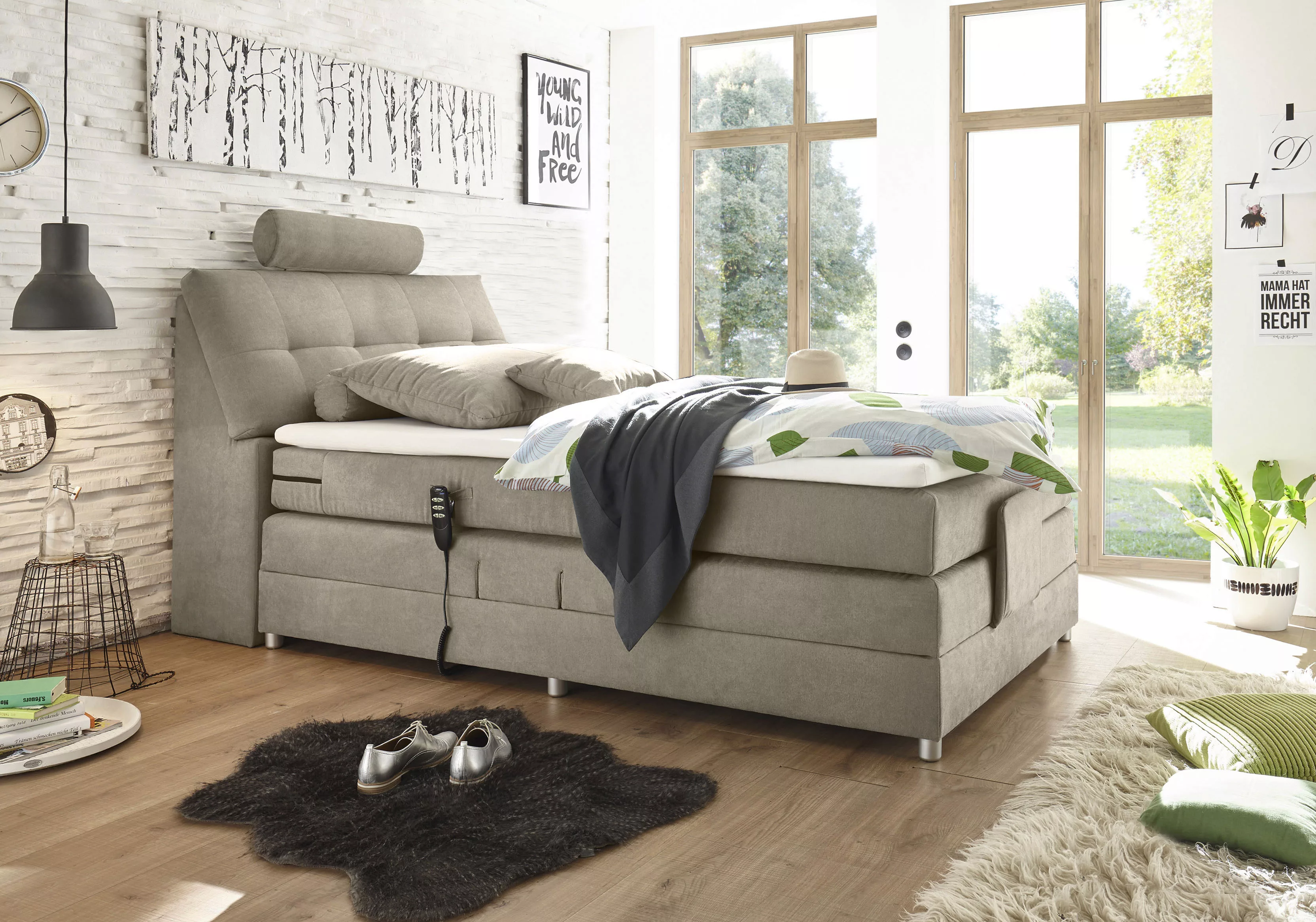 ED EXCITING DESIGN Boxspringbett "Palermo", inkl. Motor, Topper, Kopfstütze günstig online kaufen