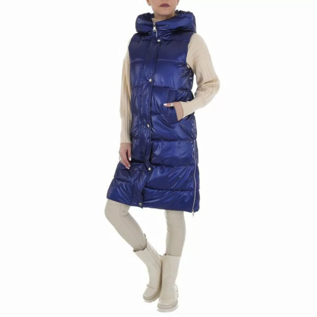 Ital-Design Steppweste Damen Freizeit Kapuze Gefüttert Winterjacke in Blau günstig online kaufen