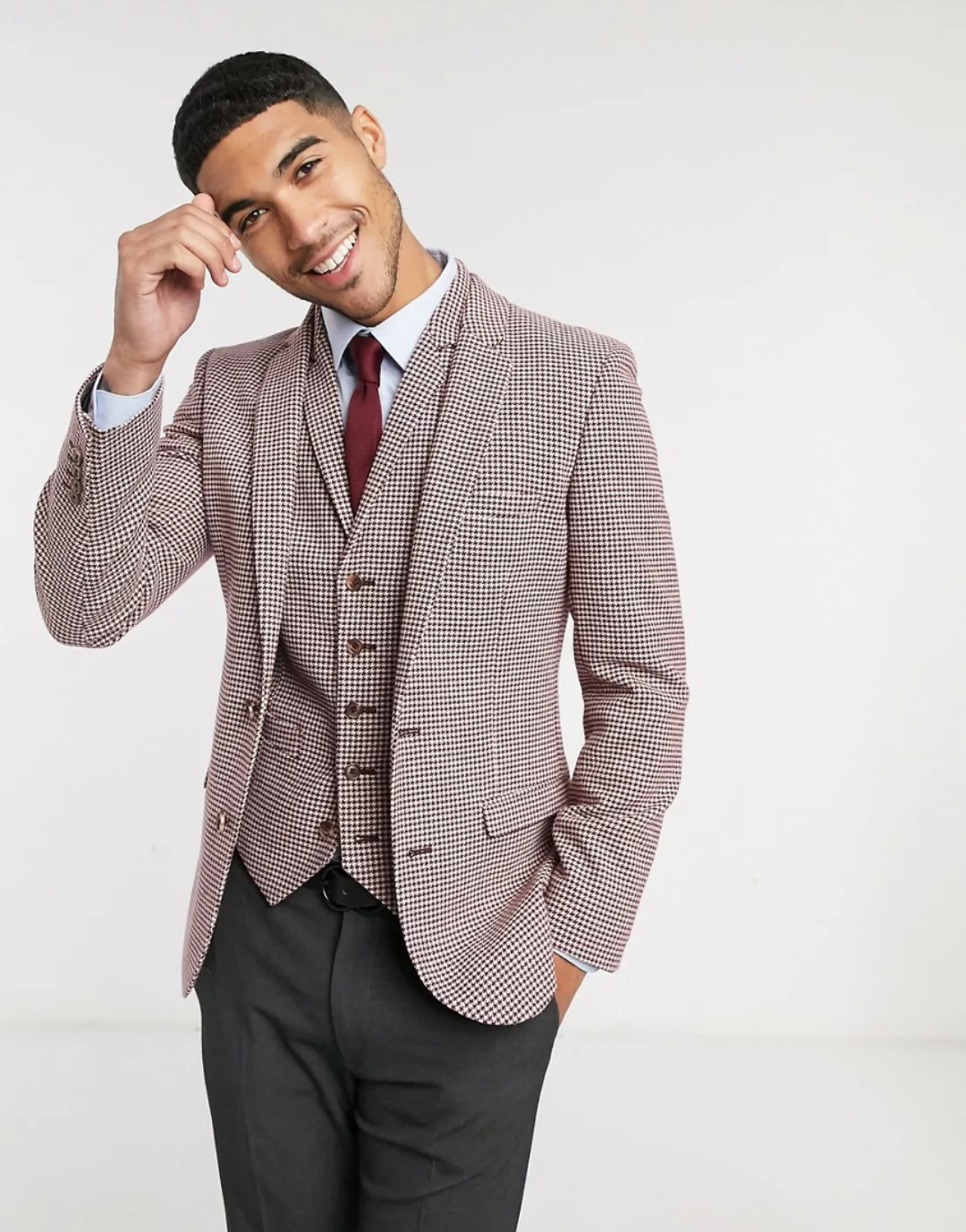 ASOS DESIGN – Superenger Blazer mit Mikrostruktur in Burgunderrot günstig online kaufen