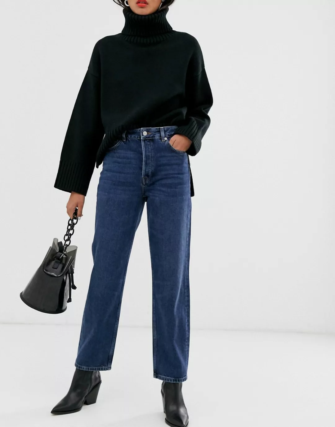 Selected Femme – Blau verwaschene Jeans mit geradem Bein und hohem Bund günstig online kaufen