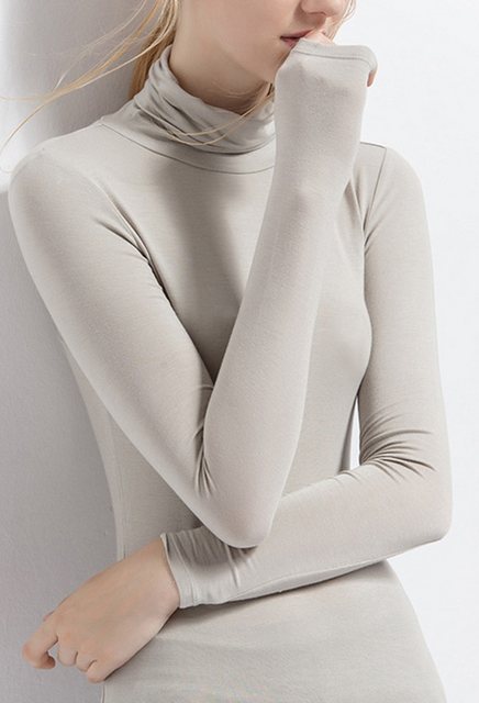 CHENIN Langarmhemd Damen Autumn Long Sleeve T-Shirt Solid Colour High neck günstig online kaufen