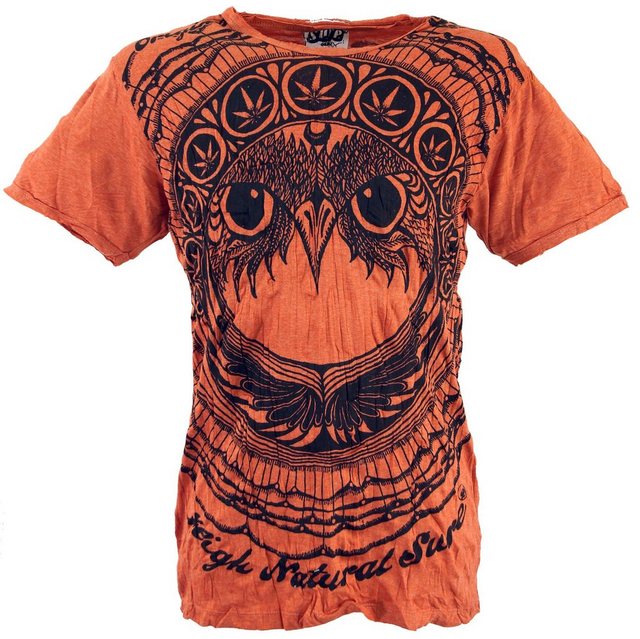 Guru-Shop T-Shirt Sure Herren T-Shirt Eule - rostorange Goa Style, Festival günstig online kaufen