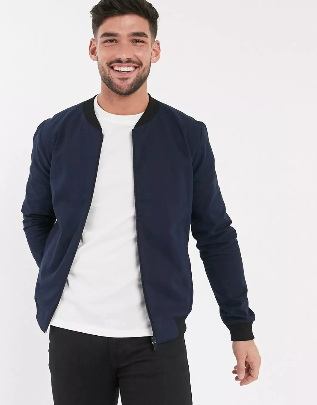 New Look – Leichte Bomberjacke aus Baumwolle in Marine-Navy günstig online kaufen