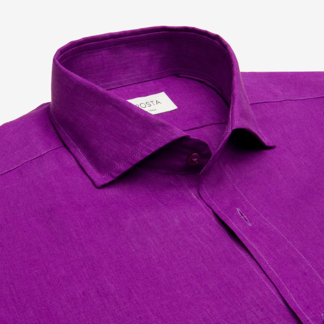 Hemd  einfarbig  violett leinen leinwandbindung, kragenform  modernisierter günstig online kaufen