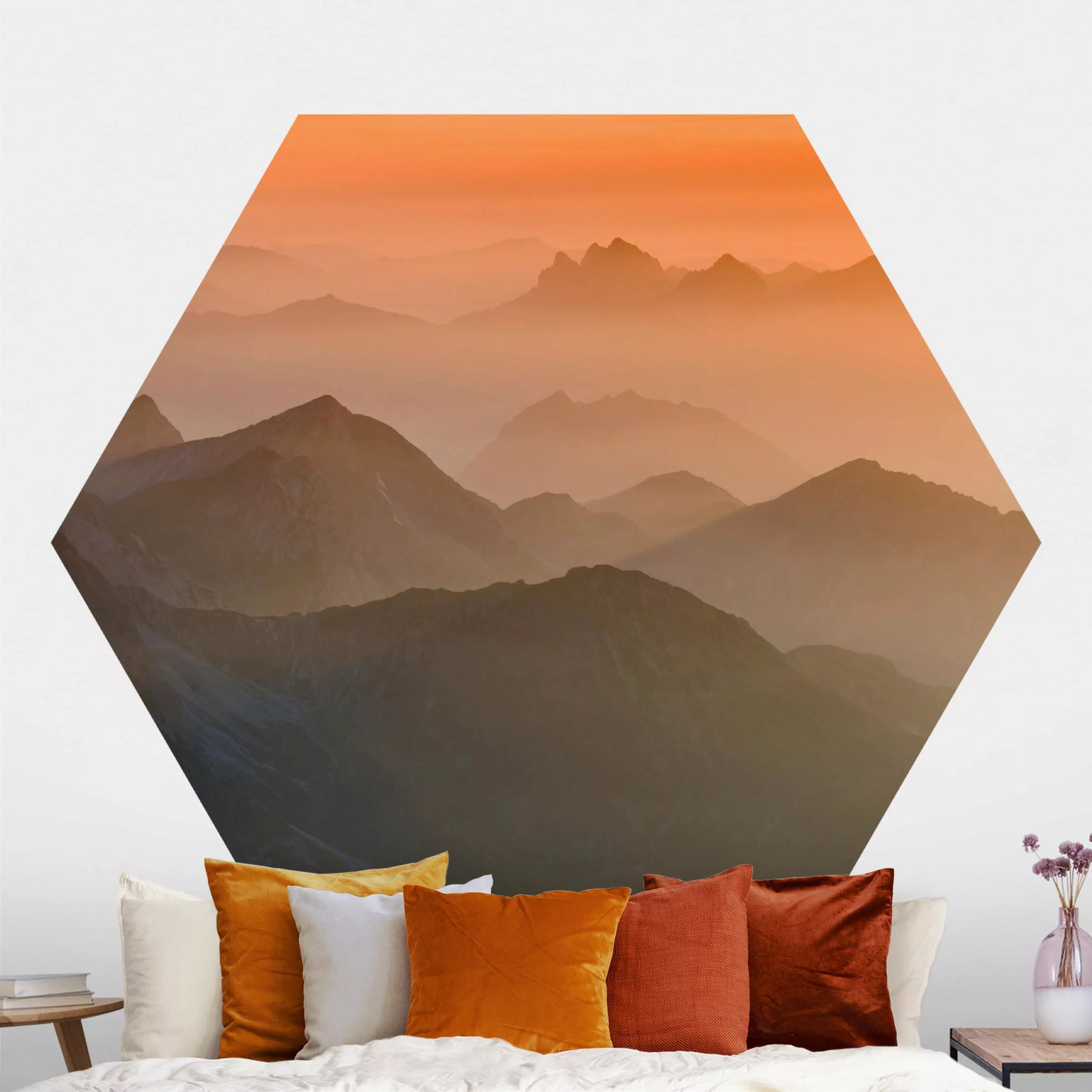 Hexagon Fototapete selbstklebend Blick von der Zugspitze günstig online kaufen