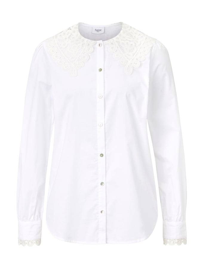 Bluse mit Spitzenkragen SAINT TROPEZ Weiß günstig online kaufen