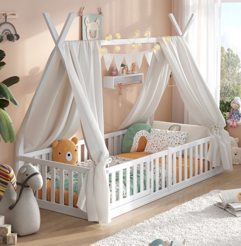 Alavya Home® Kinderbett Hausbett Bodenbett SKY SET mit Tür, Deko und Matrat günstig online kaufen