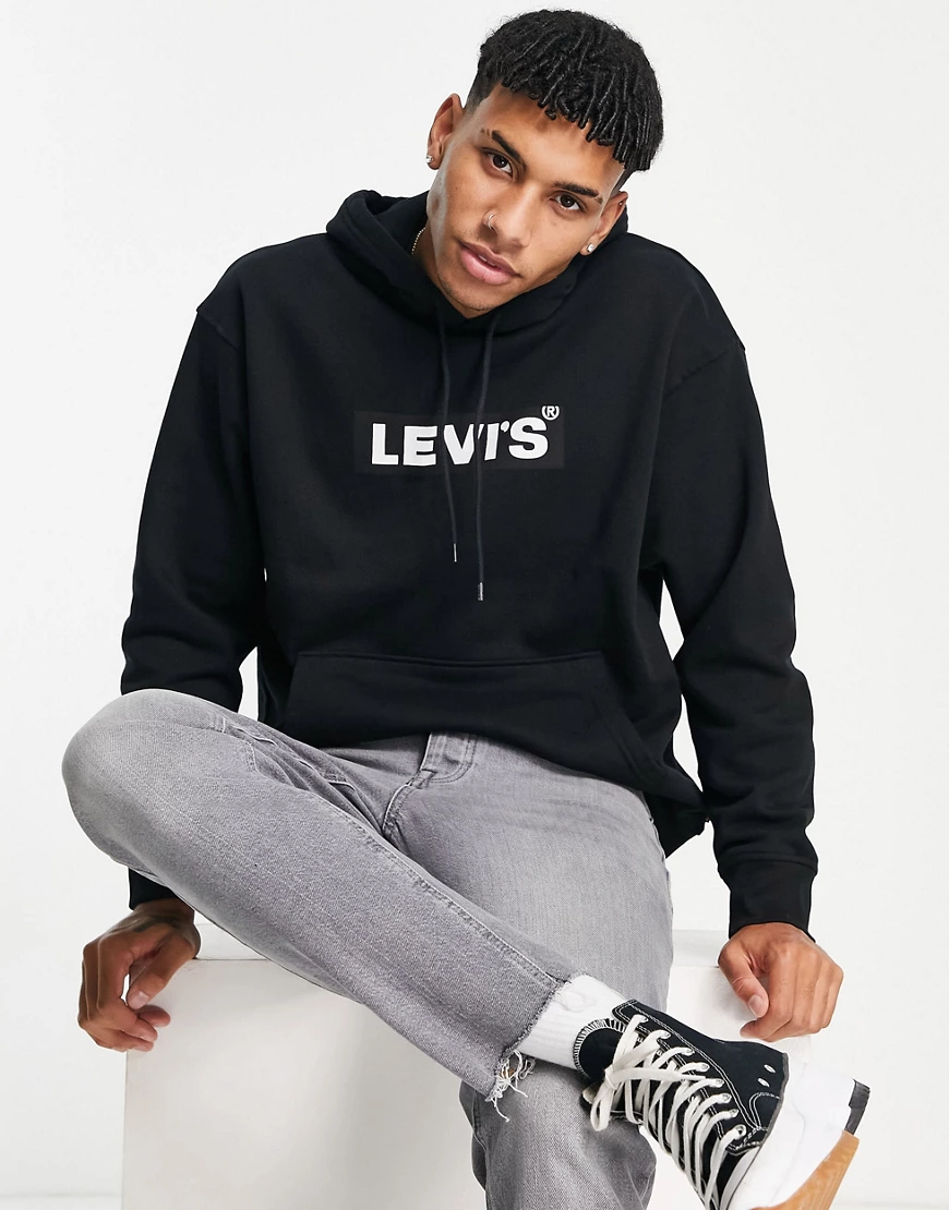 Levi's – Kapuzenpullover in Schwarz mit Box-Logo günstig online kaufen