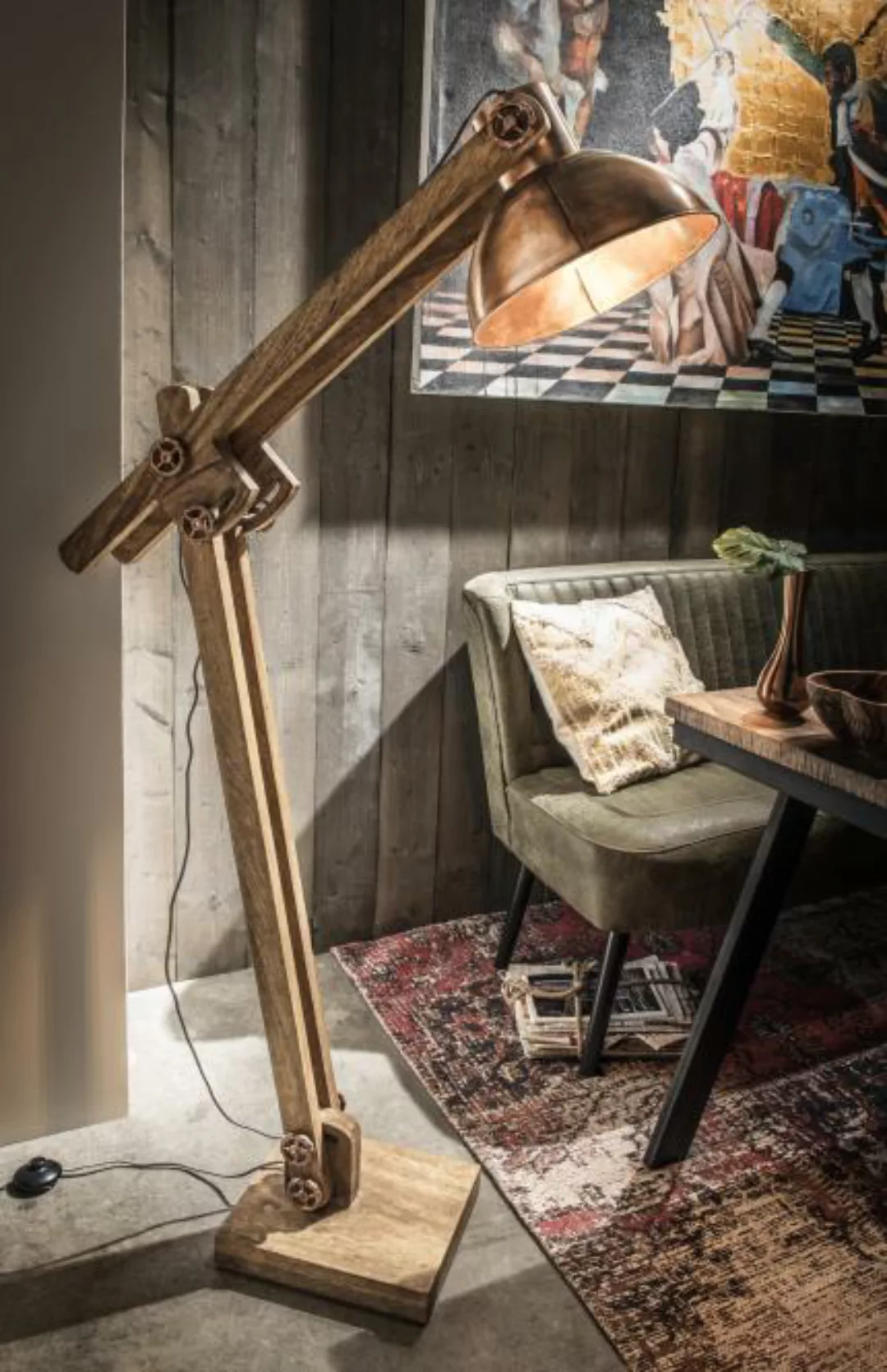 Stehlampe 119 cm hoch FLEXIBEL Mangoholz Kupferfarbig günstig online kaufen