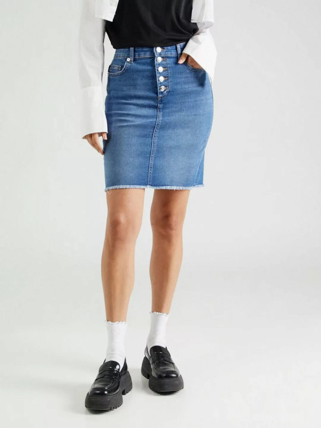 ONLY Jeansrock ONLHUSH MID WAIST VIS BUT RW SKIRT DNM mit ausgefranstem Sau günstig online kaufen