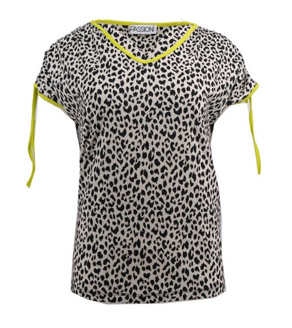Passioni Print-Shirt Leopardenmuster T-Shirt in Beige mit Lime farbigen Abs günstig online kaufen