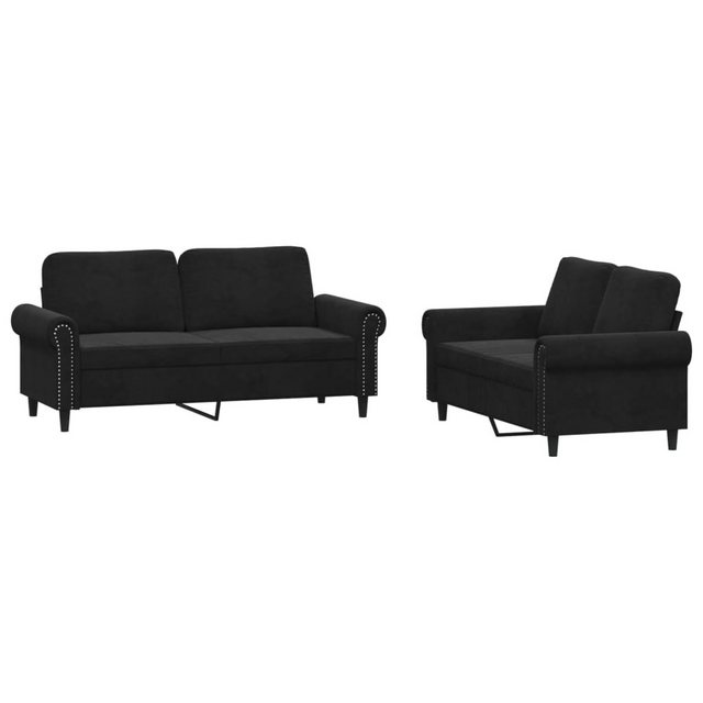 vidaXL Sofa Sofagarnitur Set mit Kissen Samt, 2-tlg., Schwarz günstig online kaufen