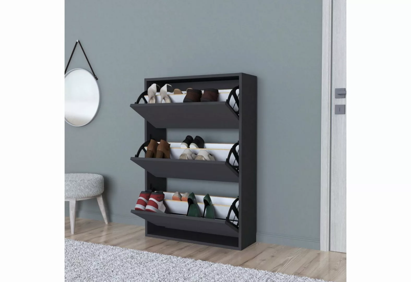 en.casa Schuhschrank »Aurskog« mit Kipptüren 110x735x24cm Anthrazit günstig online kaufen