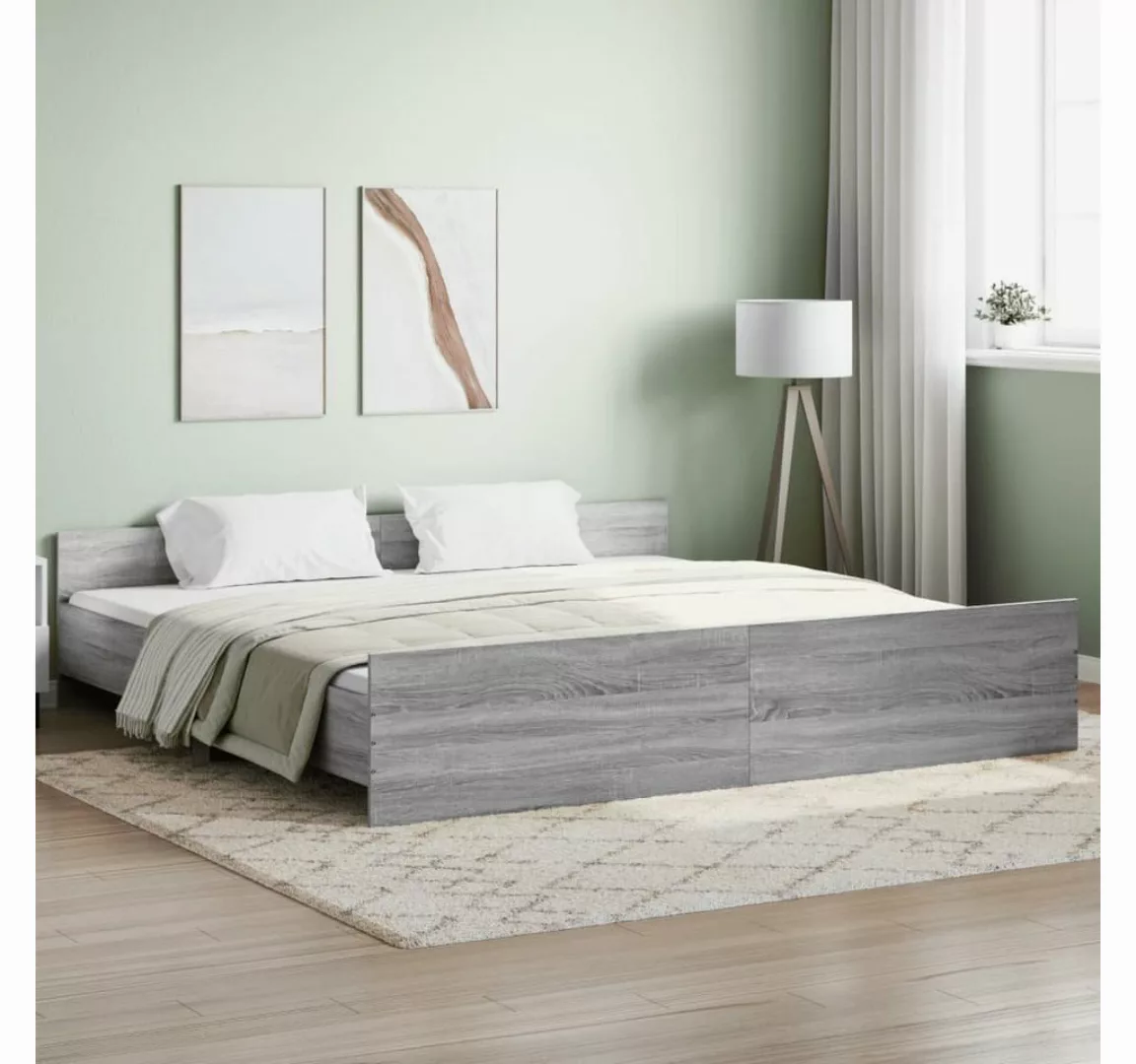 furnicato Bett Bettgestell mit Kopf- und Fußteil Grau Sonoma 200x200 cm günstig online kaufen