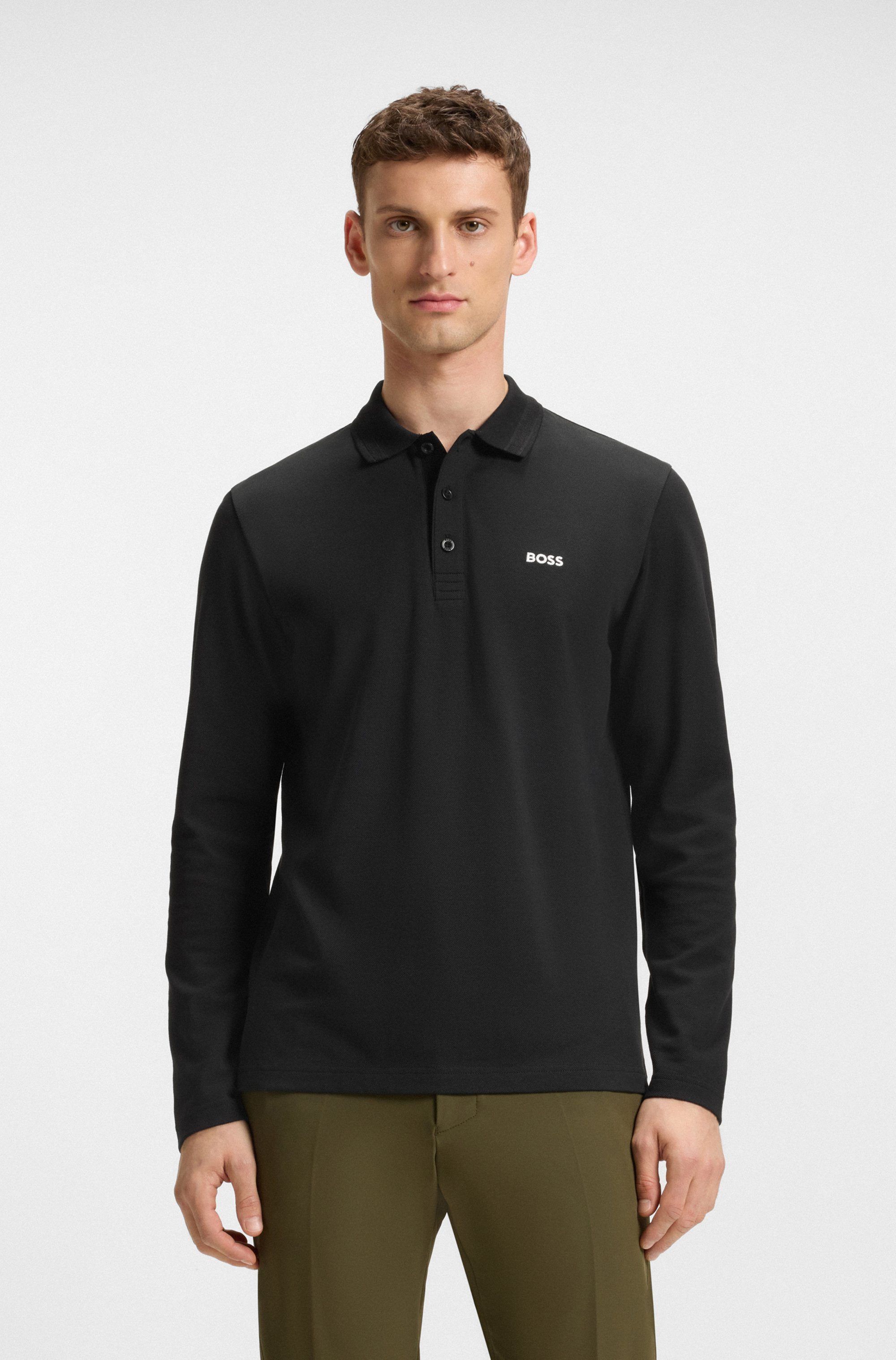 BOSS GREEN Langarm-Poloshirt "Plisy", mit Streifen am Kragen günstig online kaufen