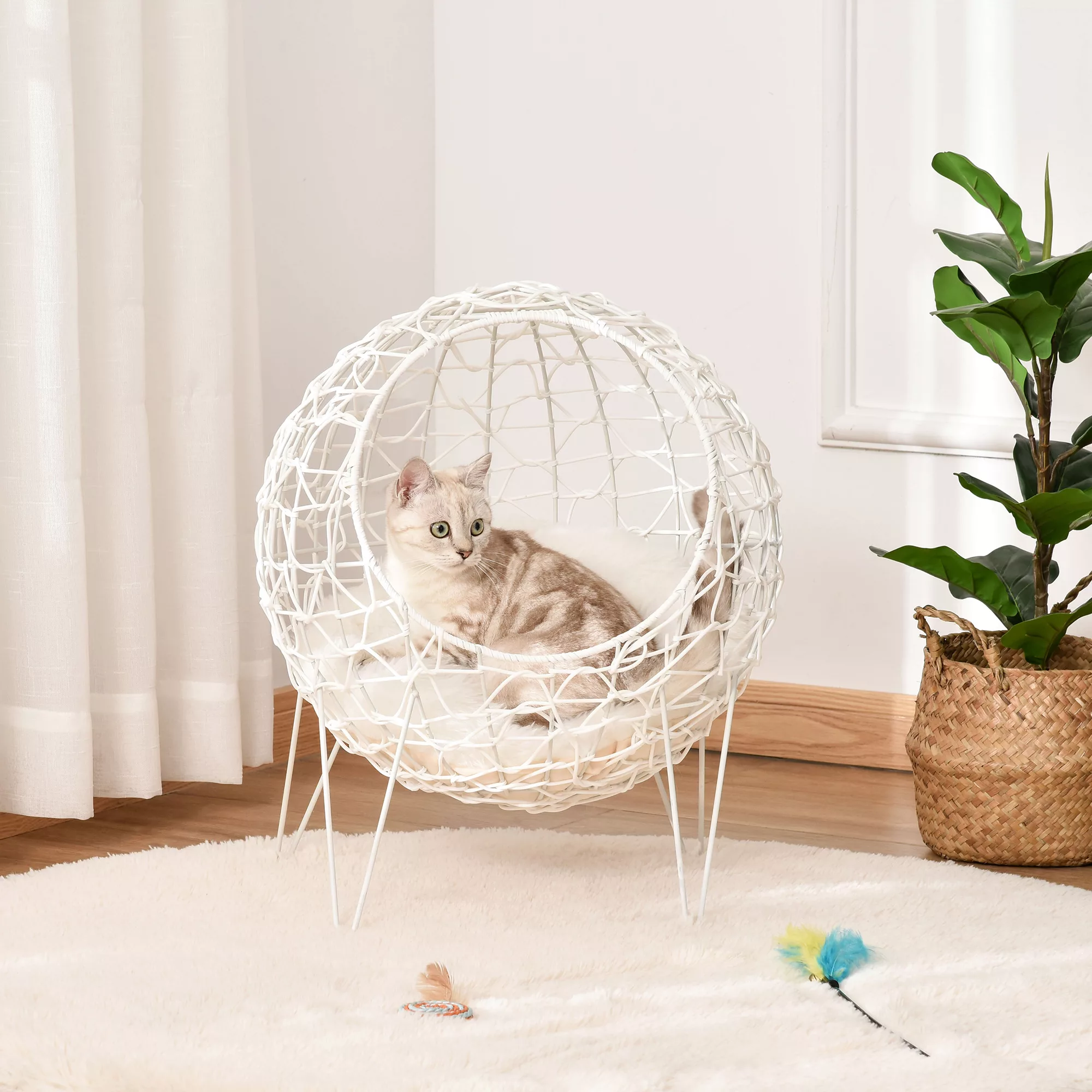 Pawhut Rattan Katzenkorb  Katzenhöhle mit Kissen, erhöhtes Design, Haustier günstig online kaufen