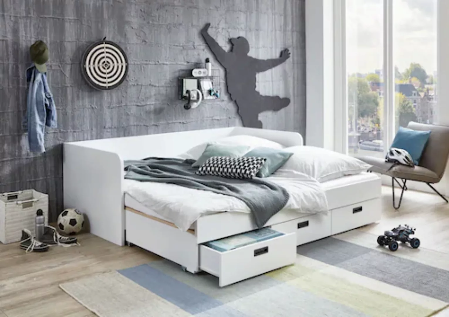 Relita Einzelbett, ausziehbar auf 180x200 cm, 3 Schubladen, mit Lattenrost, günstig online kaufen