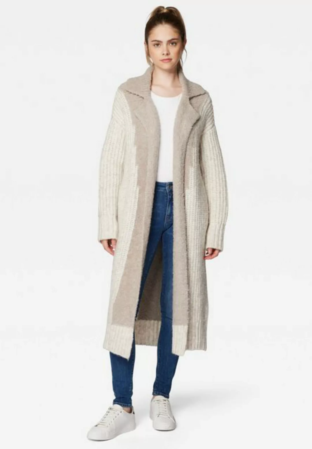 Mavi Cardigan Strickmantel lang Oversized seitliche Taschen 8018 in Beige günstig online kaufen