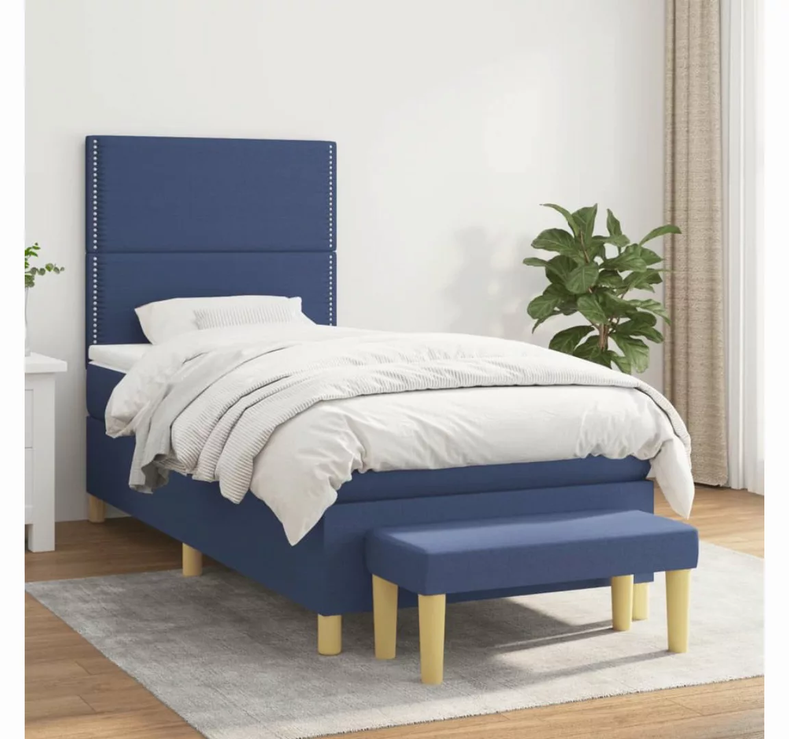 vidaXL Boxspringbett Boxspringbett mit Matratze Blau 80x200 cm Stoff Bett B günstig online kaufen