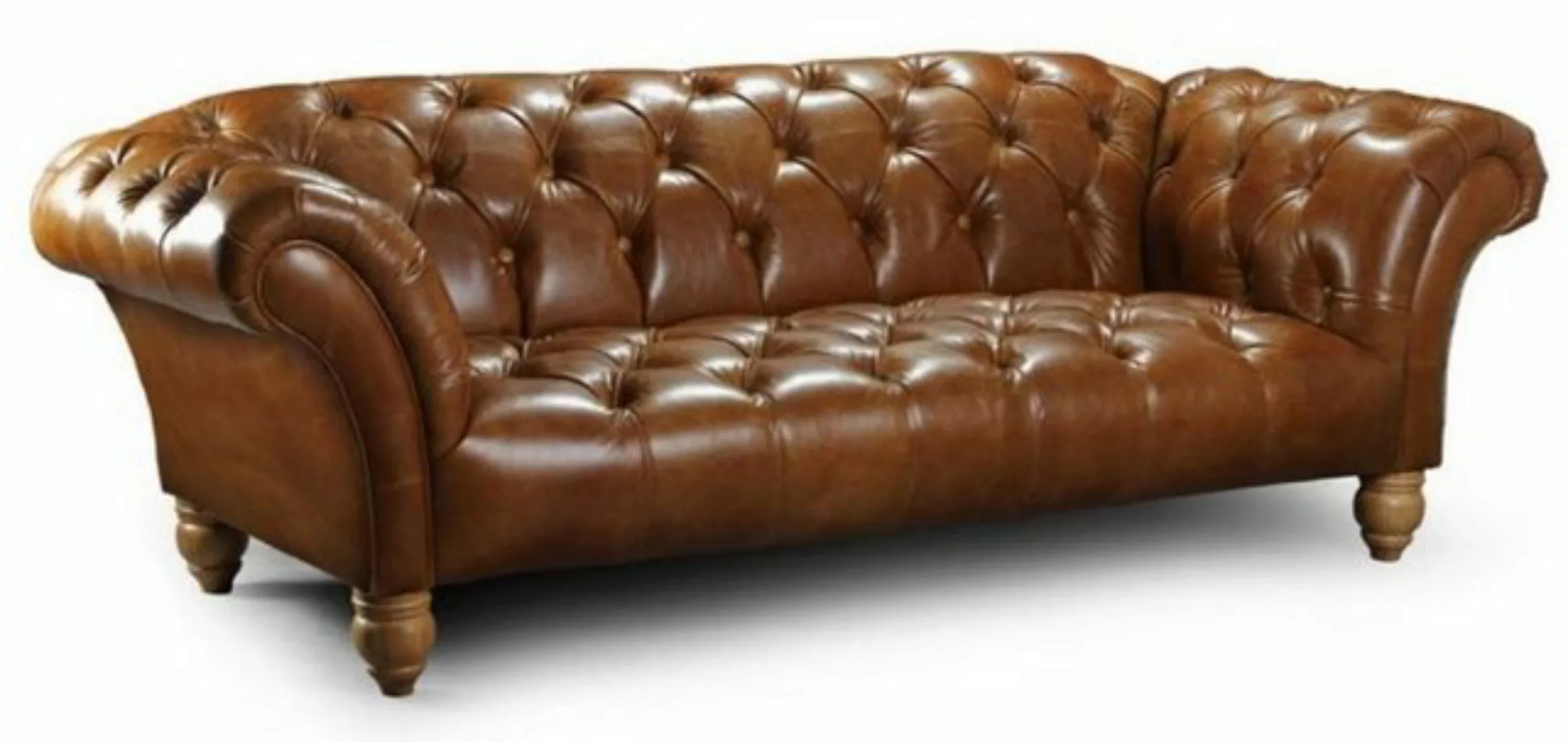 Casa Padrino Chesterfield-Sofa Luxus Chesterfield Leder 3er Sofa Braun 207 günstig online kaufen