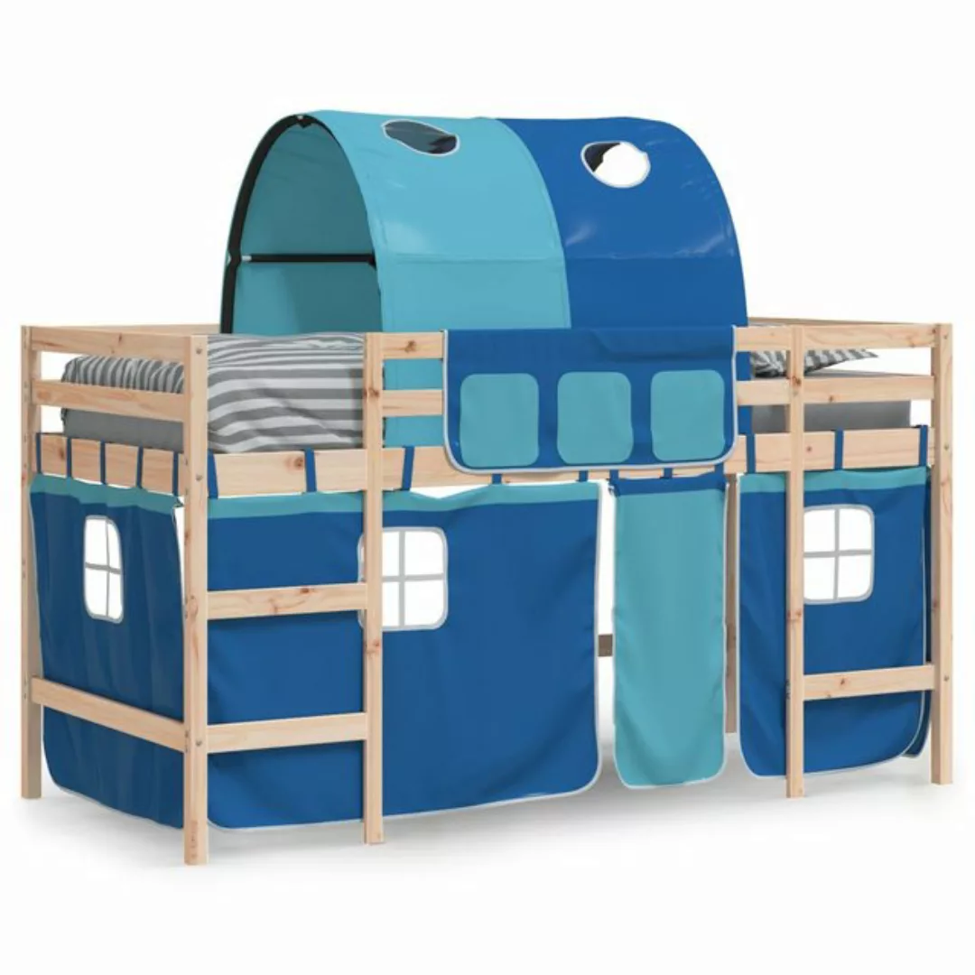 vidaXL Kinderbett Kinderhochbett mit Tunnel Blau 80x200 cm Massivholz Kiefe günstig online kaufen