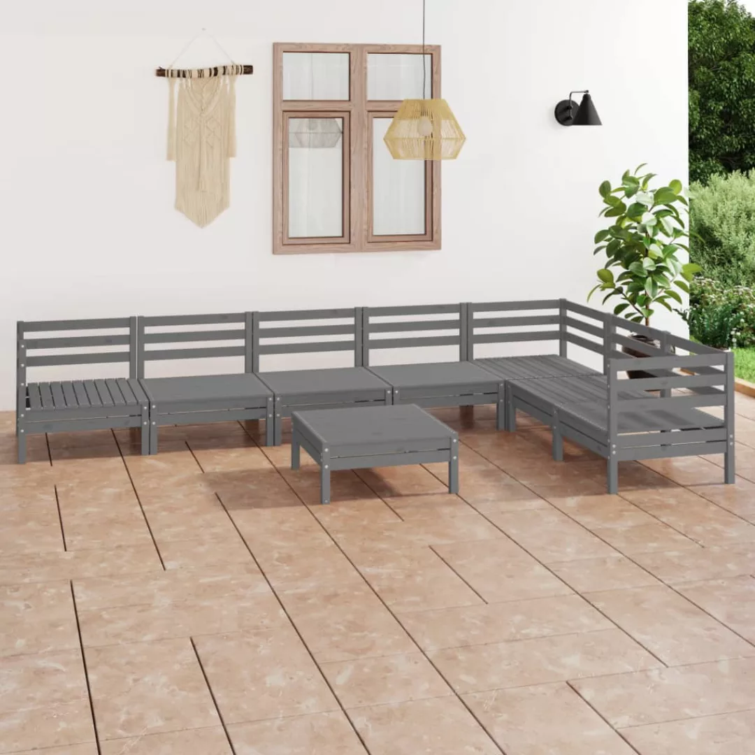 8-tlg. Garten-lounge-set Massivholz Kiefer Grau günstig online kaufen