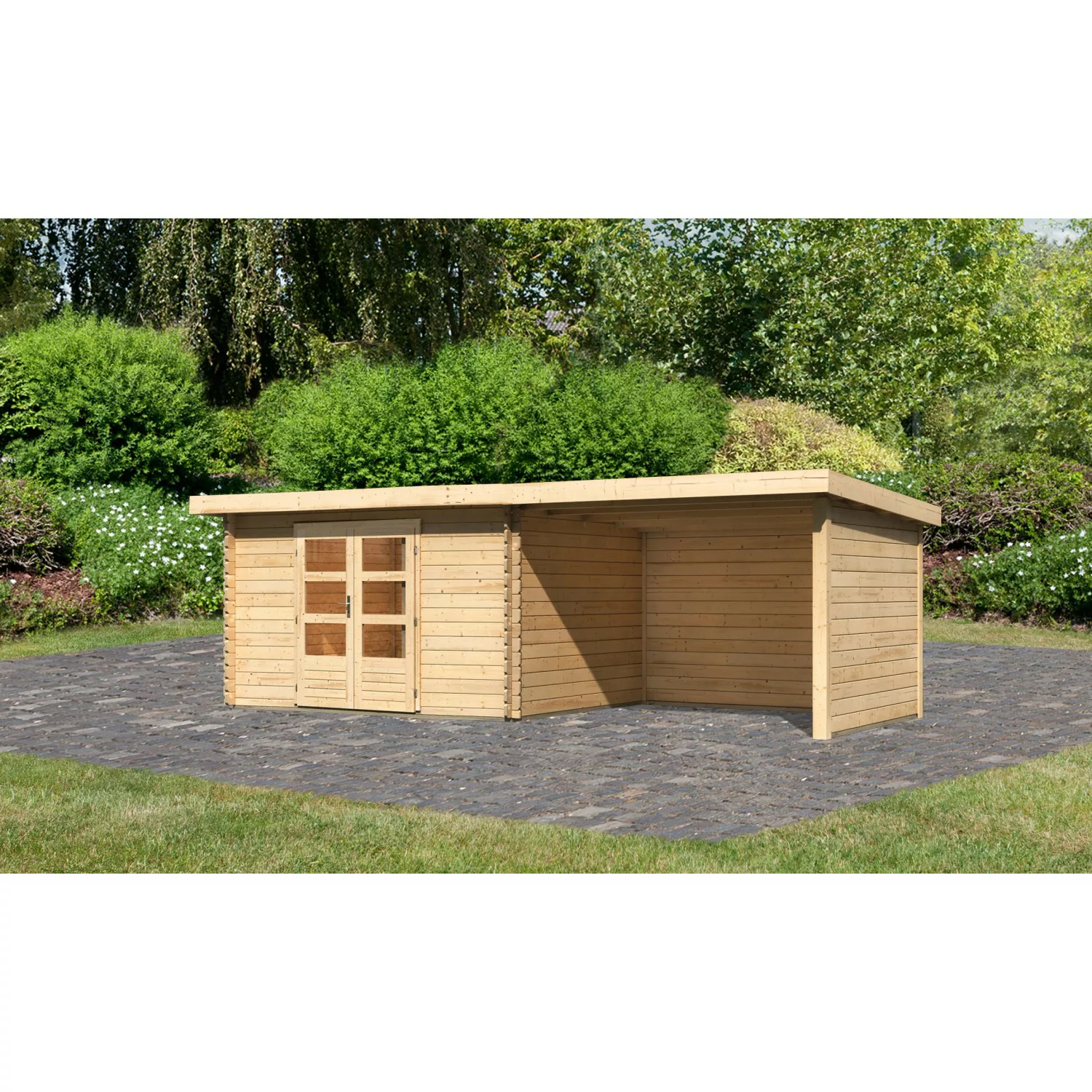 Karibu Holz-Gartenhaus Natur Pultdach Unbehandelt 340 cm x 280 cm günstig online kaufen